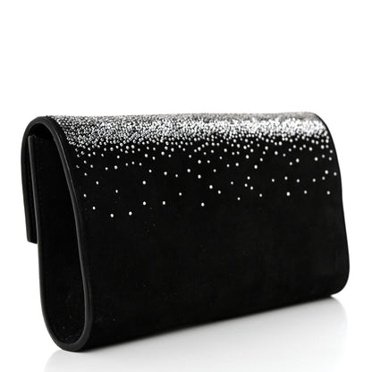 Salvatore Ferragamo Suede Crystal Gancini Wallet On Chain Black 3 of 8