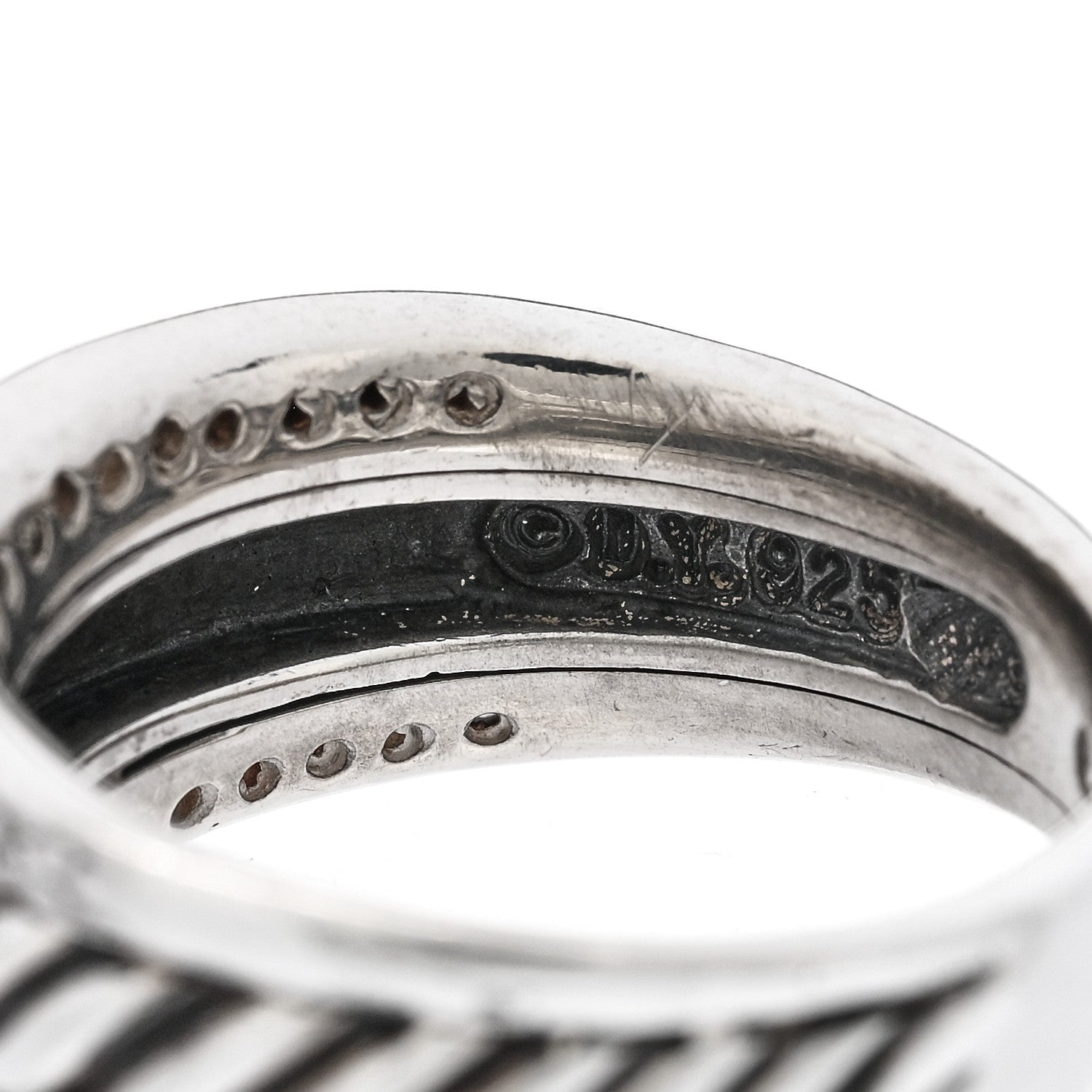 David Yurman Sterling Silver Diamond Cable Band Ring 52 6 4 of 5