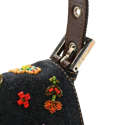 Fendi Denim Ricami Beaded Baguette Blue 9 of 10