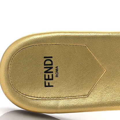 Fendi Nappa Laminata Cuoio Baguette Flat Slide Sandals 38 Gold 8 of 11