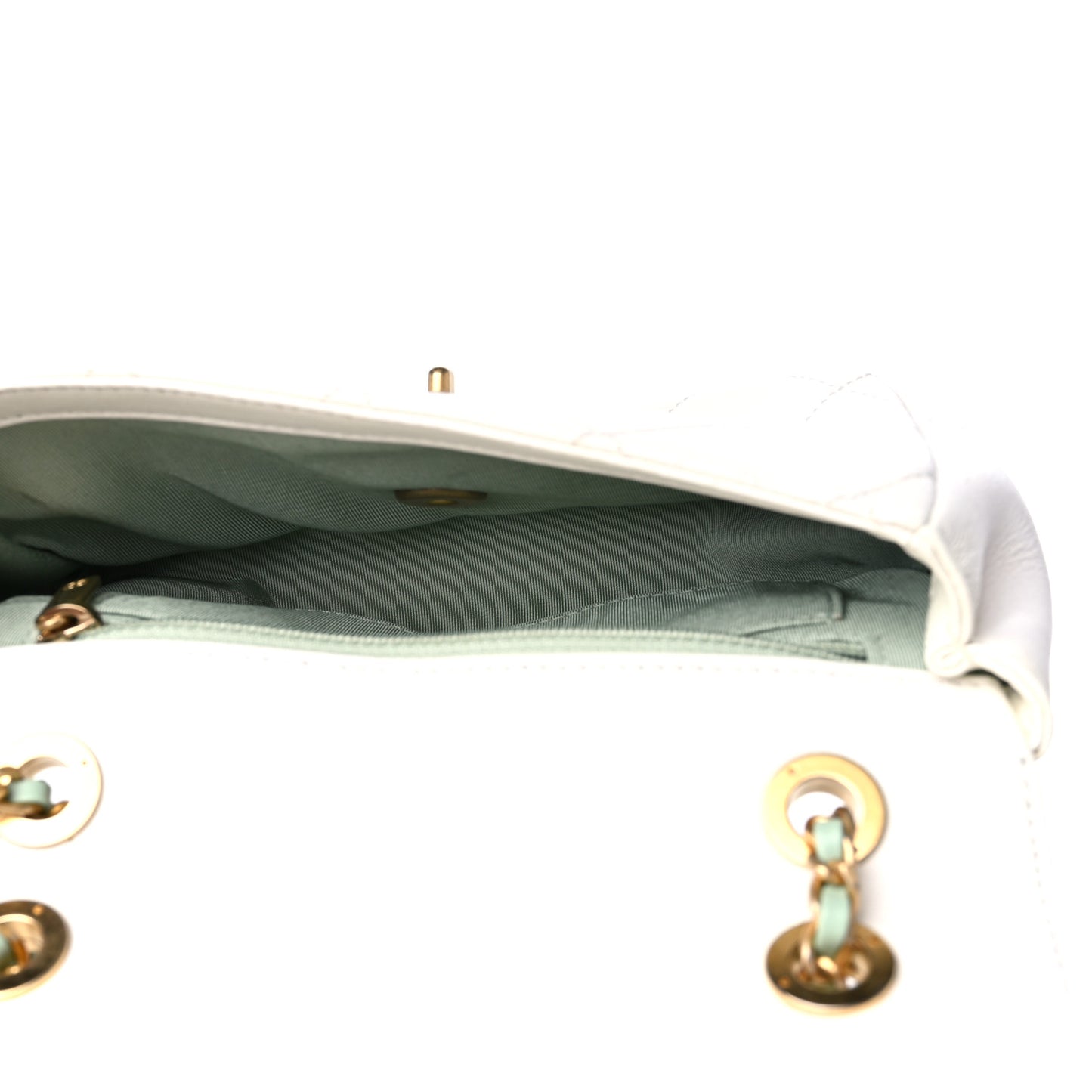 Lambskin Quilted All Around Flap White Green Multicolor