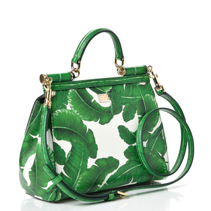 Dolce & Gabbana Dauphine Banana Leaf Print Medium Miss Sicily Satchel Green White 3 of 9