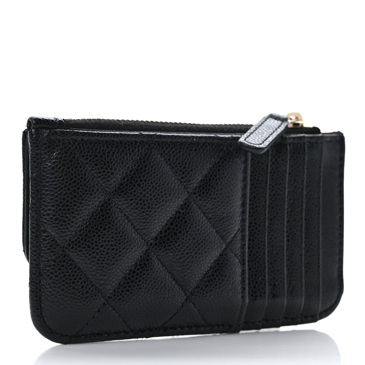 Caviar Quilted Flap Zip Card Holder Black