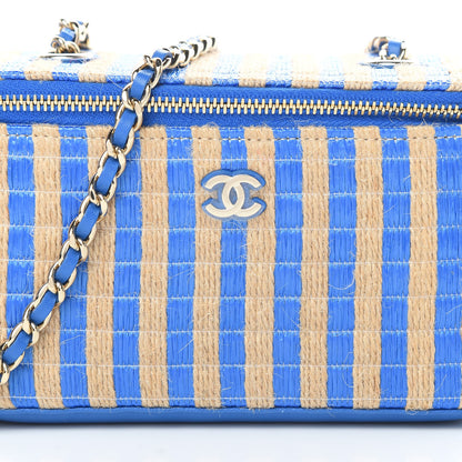 Chanel Raffia Jute Striped Small Vanity Case With Chain Blue Beige 8 of 11