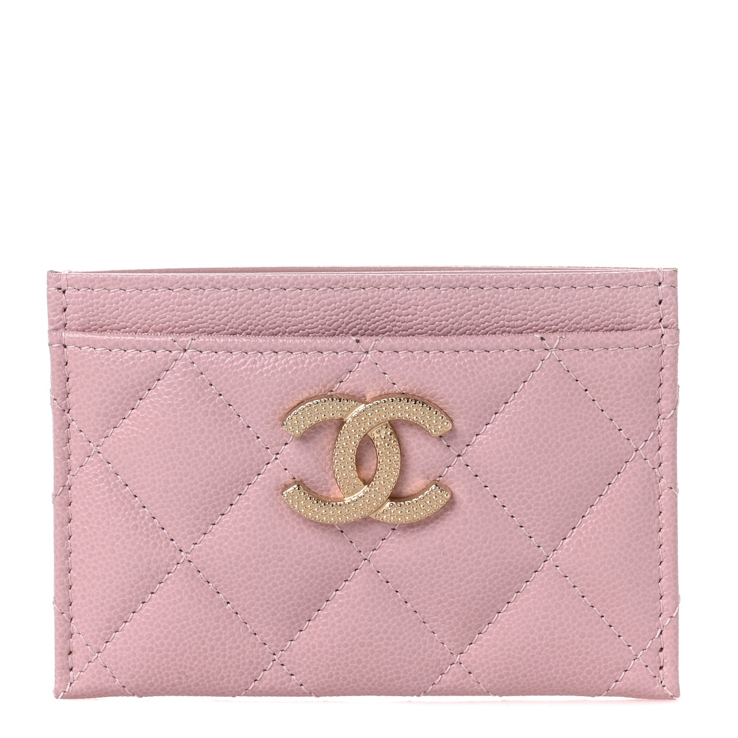 Caviar Quilted Studded CC Card Holder Light Pink