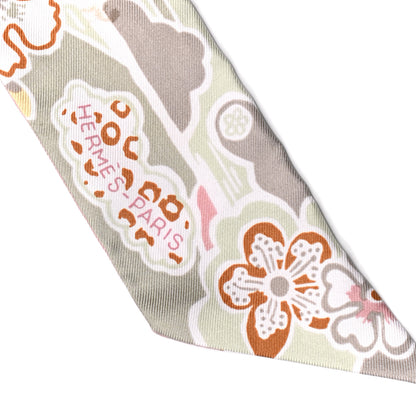 Hermes Silk Bingata Twilly Vieux Rose Vert De Eau 5 of 5