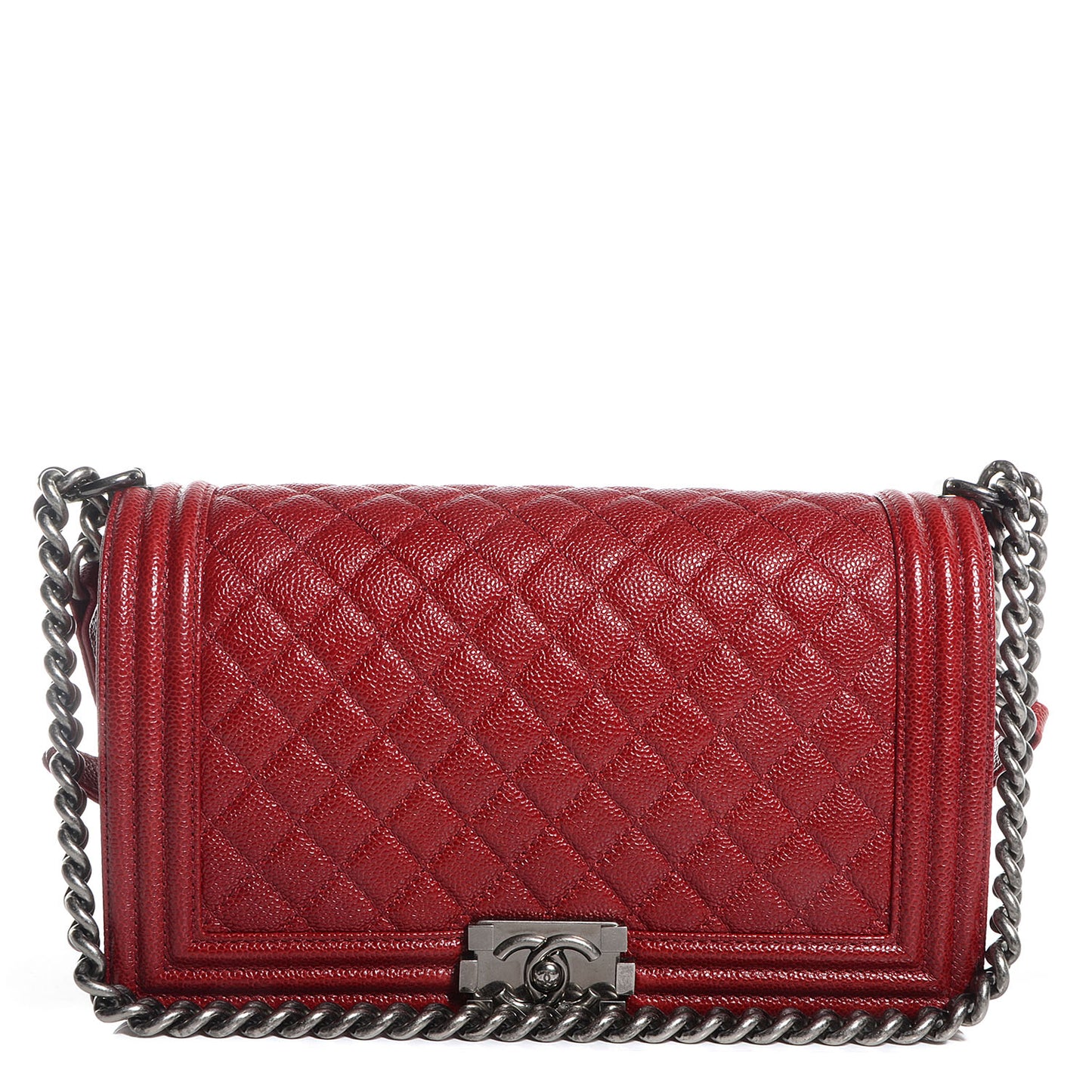 Caviar Quilted New Medium Boy Flap Dark Red