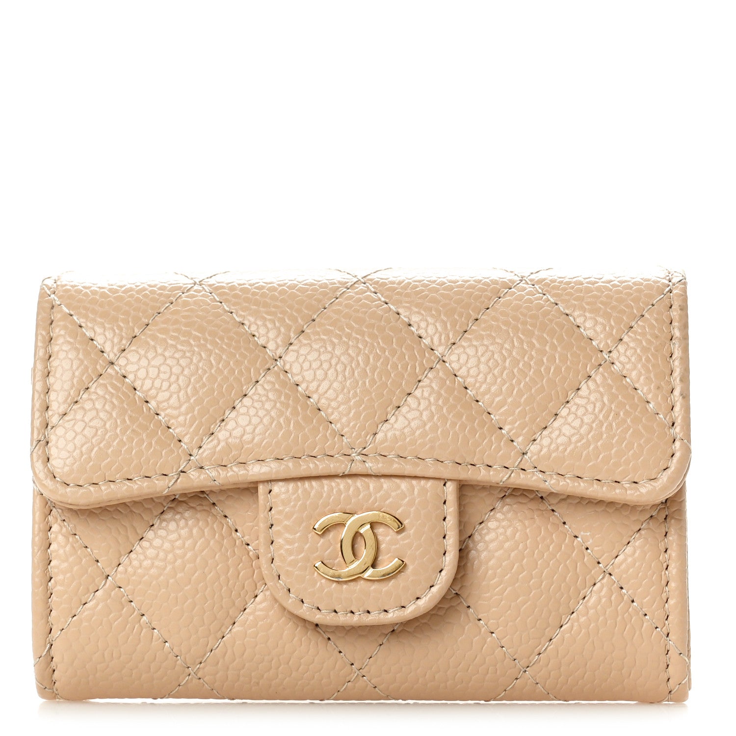 Chanel Caviar Quilted Flap Card Holder Wallet Beige 1 of 9