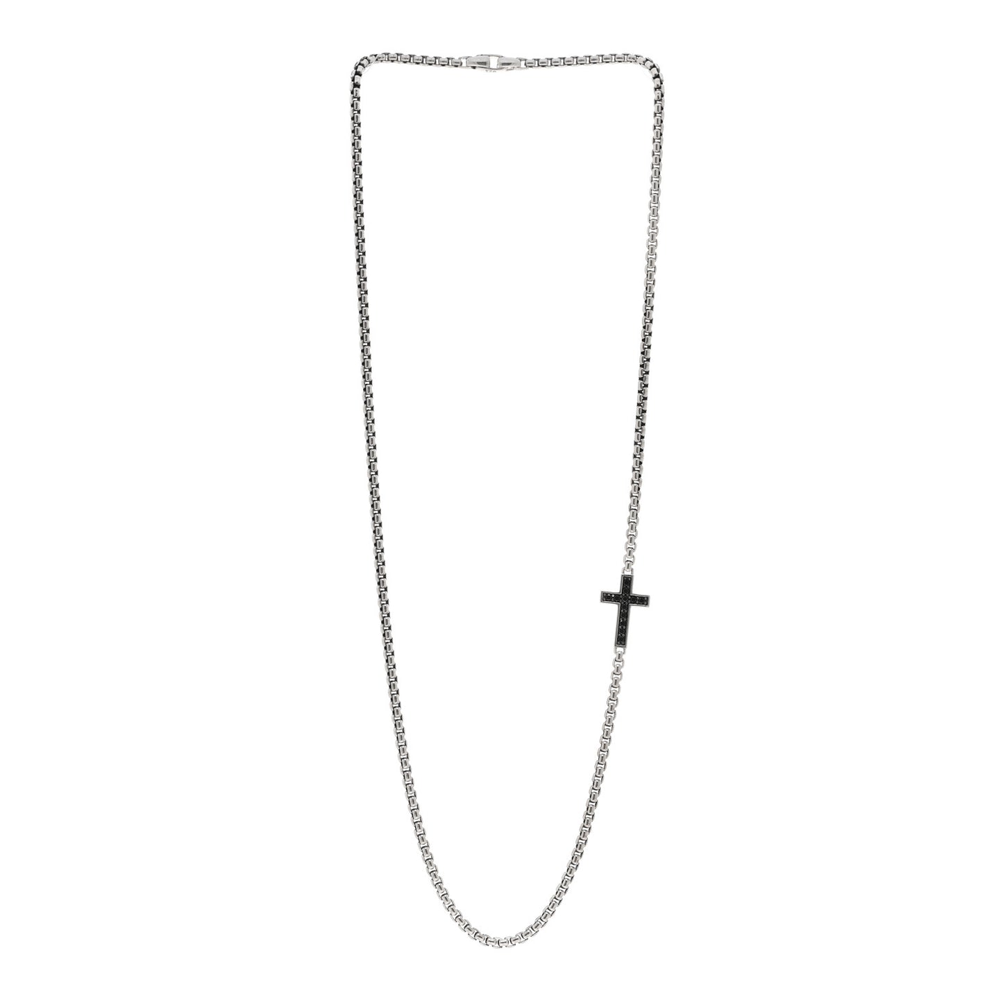 Sterling Silver Black Diamond Streamline Cross Station Necklace 26"