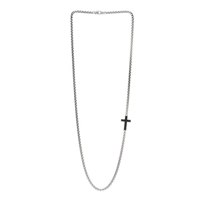 David Yurman Sterling Silver Black Diamond Streamline Cross Station Necklace 26" 3 of 4