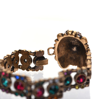 Gucci Metal Crystal Lion Head Bracelet L Aged Gold Multicolor 5 of 6