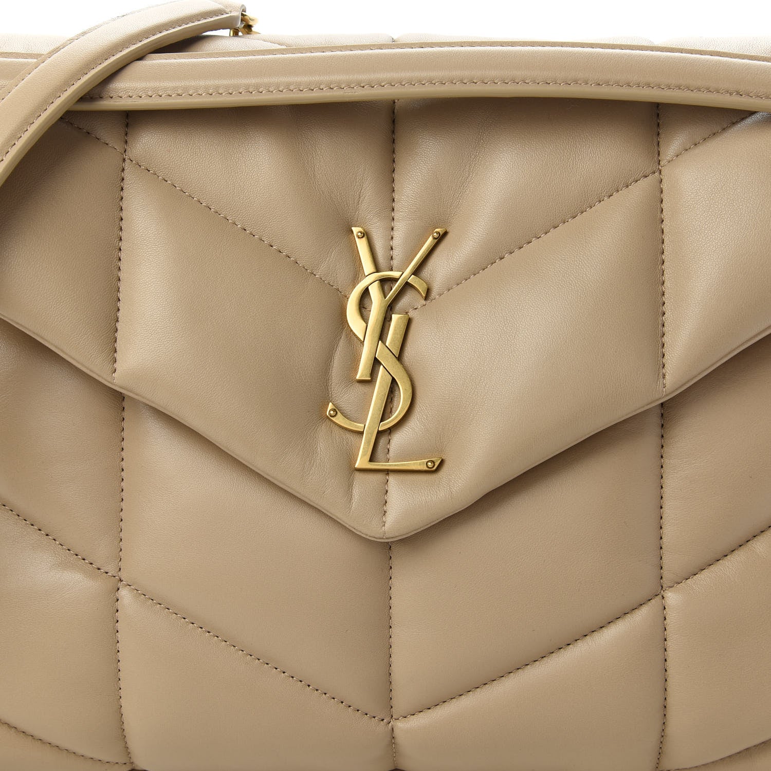 Saint Laurent Lambskin Quilted Medium Loulou Puffer Monogram Chain Satchel Dark Beige 10 of 10