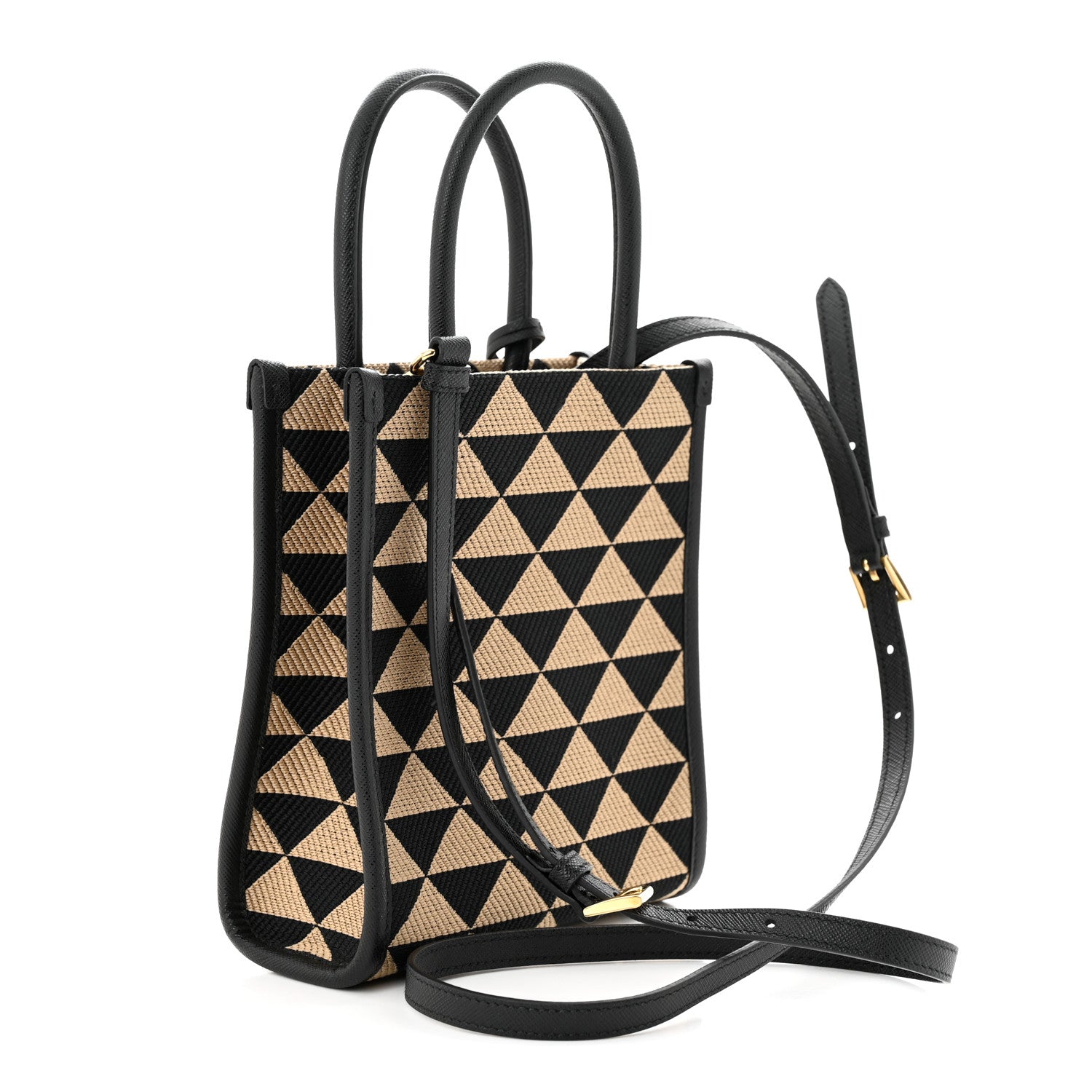 Prada Jacquard Saffiano Triangolo Symbole Embroidered Micro Tote Black Corda 3 of 9