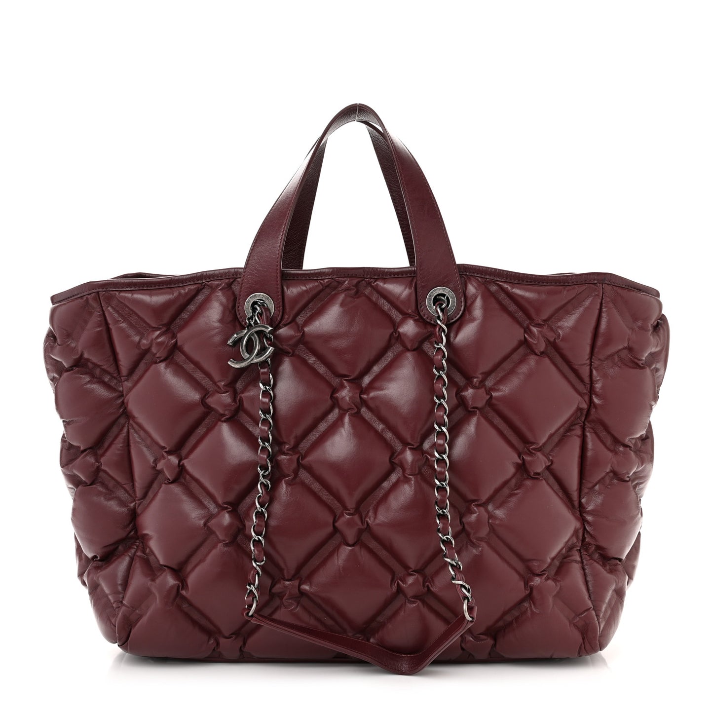Calfskin Quilted Large Chesterfield Tote Burgundy