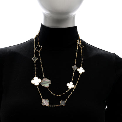 Van Cleef & Arpels 18K Yellow Gold Onyx Mother of Pearl 16 Motifs Magic Alhambra Necklace 2 of 4