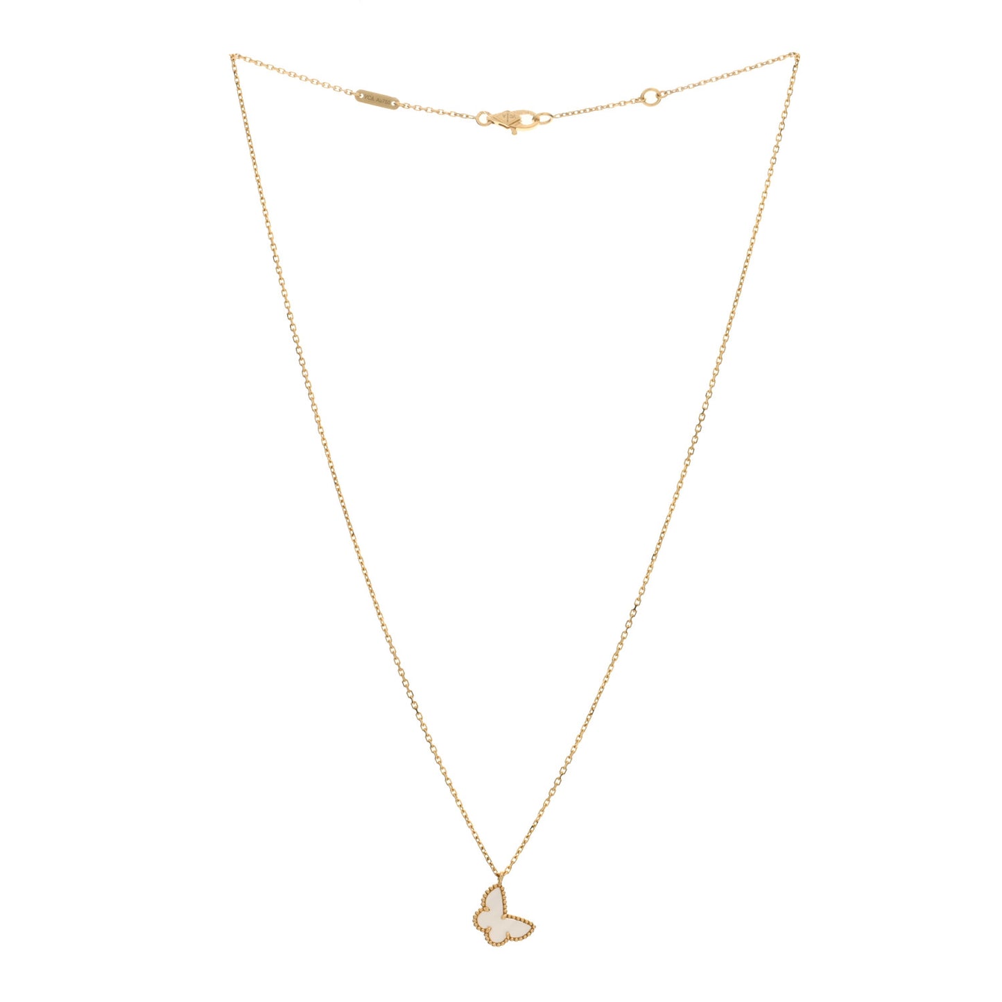 18K Yellow Gold Mother of Pearl Sweet Alhambra Butterfly Pendant Necklace
