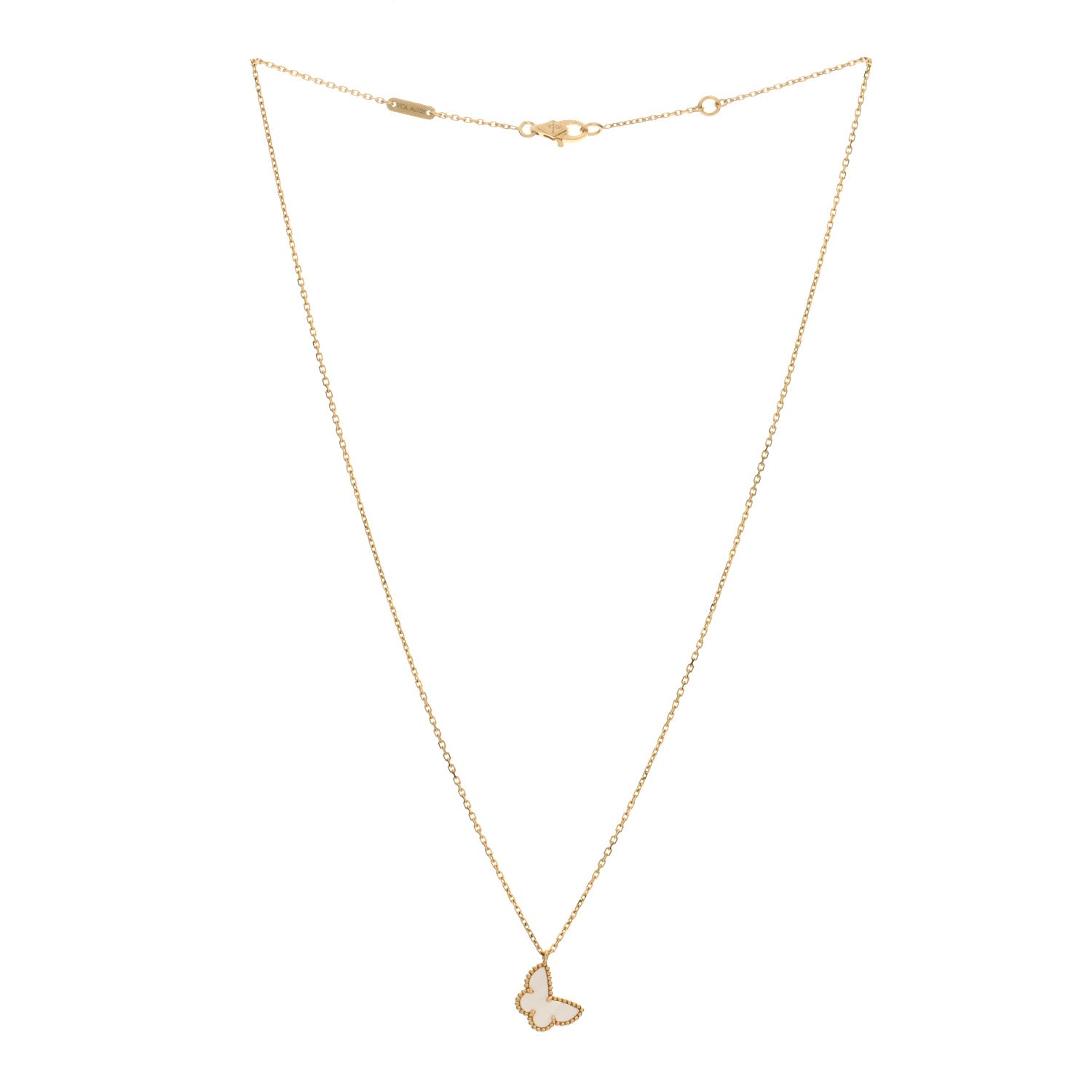 Van Cleef & Arpels 18K Yellow Gold Mother of Pearl Sweet Alhambra Butterfly Pendant Necklace 2 of 3