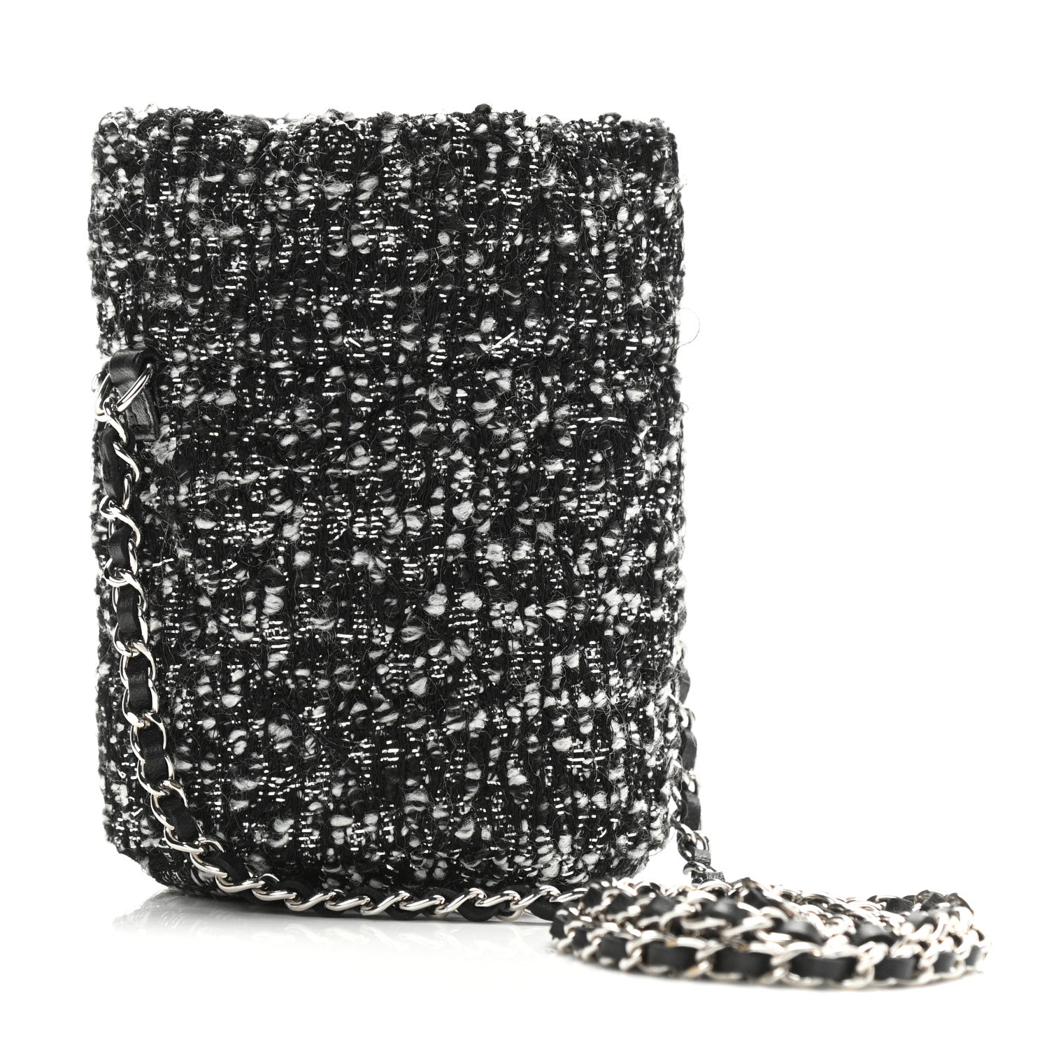 Chanel Tweed Mini Bucket Drawstring Bag Black Silver 3 of 11