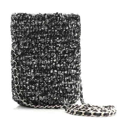 Chanel Tweed Mini Bucket Drawstring Bag Black Silver 3 of 11