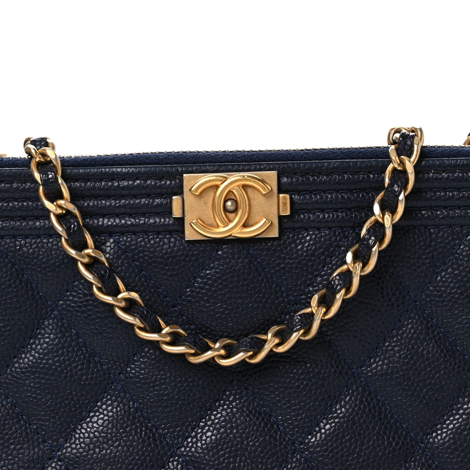 Chanel Caviar Quilted Small Boy Clutch With Chain Dark Blue 9 of 15