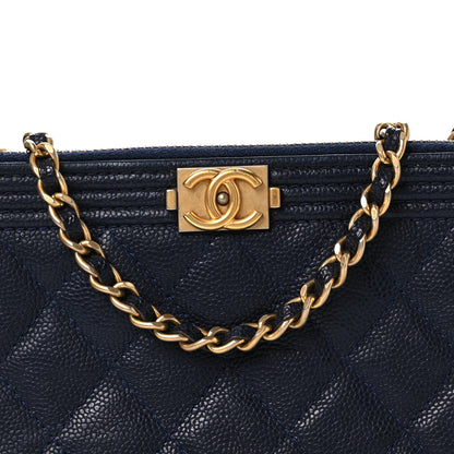 Chanel Caviar Quilted Small Boy Clutch With Chain Dark Blue 9 of 15