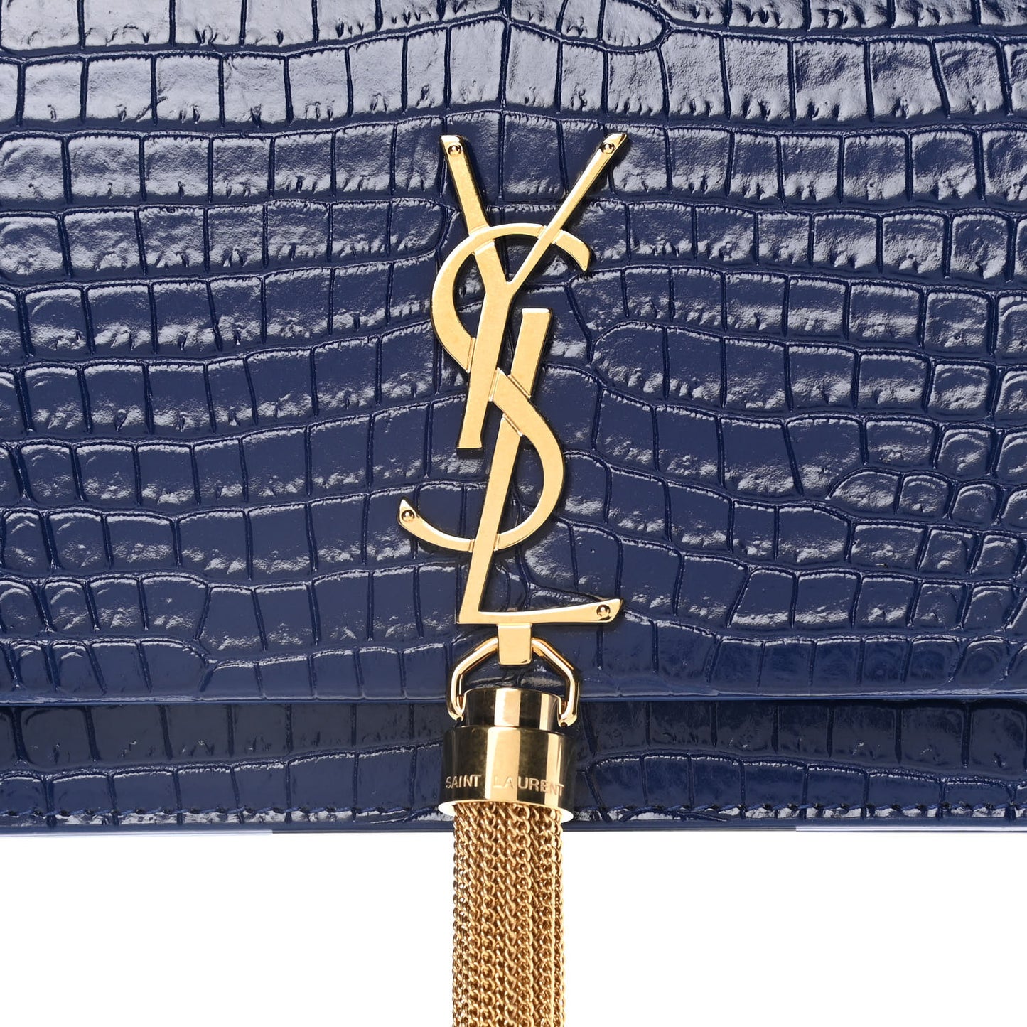 Calfskin Crocodile Embossed Kate Monogram Tassel Chain Wallet Royal Blue