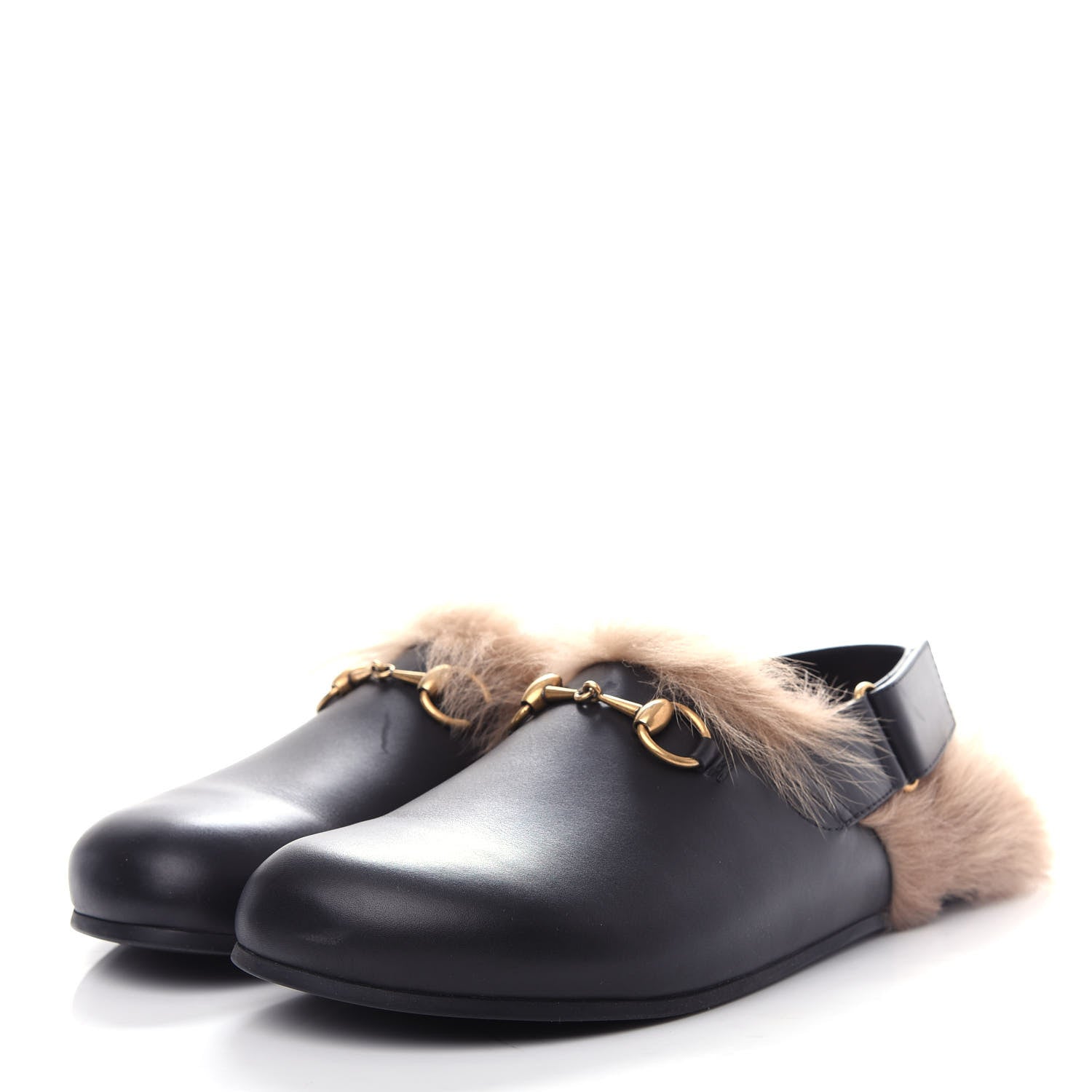 Gucci Calfskin Fur Mens Horsebit River Slingback Slippers 8.5 Black 3 of 10