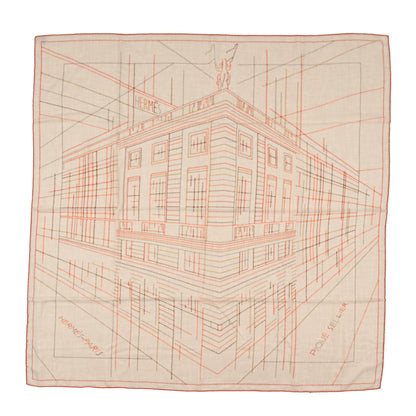 Hermes Silk Embroidered Giant Pique Sellier Scarf 140 Naturel Orange Brun 1 of 3