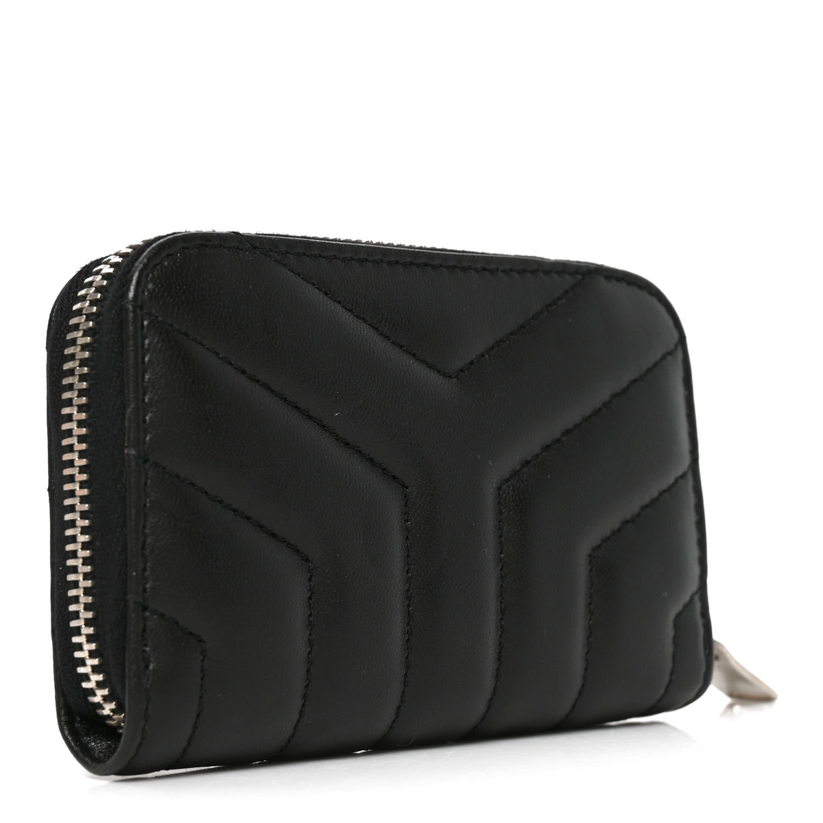 Saint Laurent Lambskin Y Quilted Monogram LouLou Zip Coin Purse Black 3 of 8