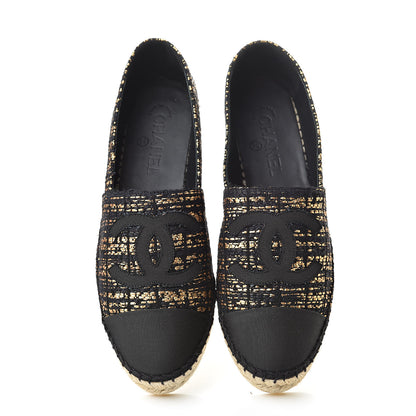 Chanel Metallic Tweed Grosgrain CC Espadrilles 40 Black Gold 5 of 12