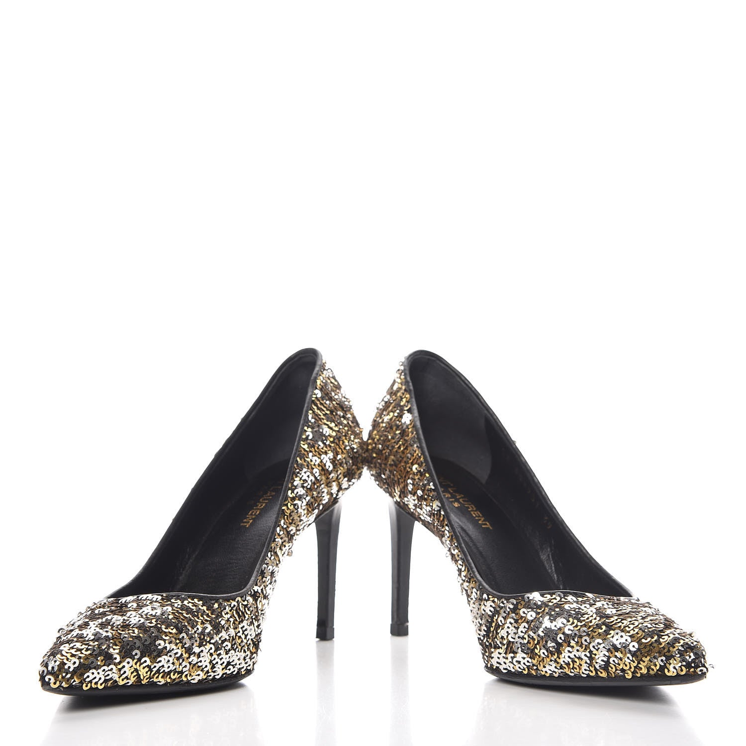 Saint Laurent Sequin Paris 80 Pumps 39 Gold Silver 5 of 16