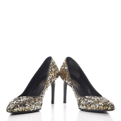 Saint Laurent Sequin Paris 80 Pumps 39 Gold Silver 5 of 16