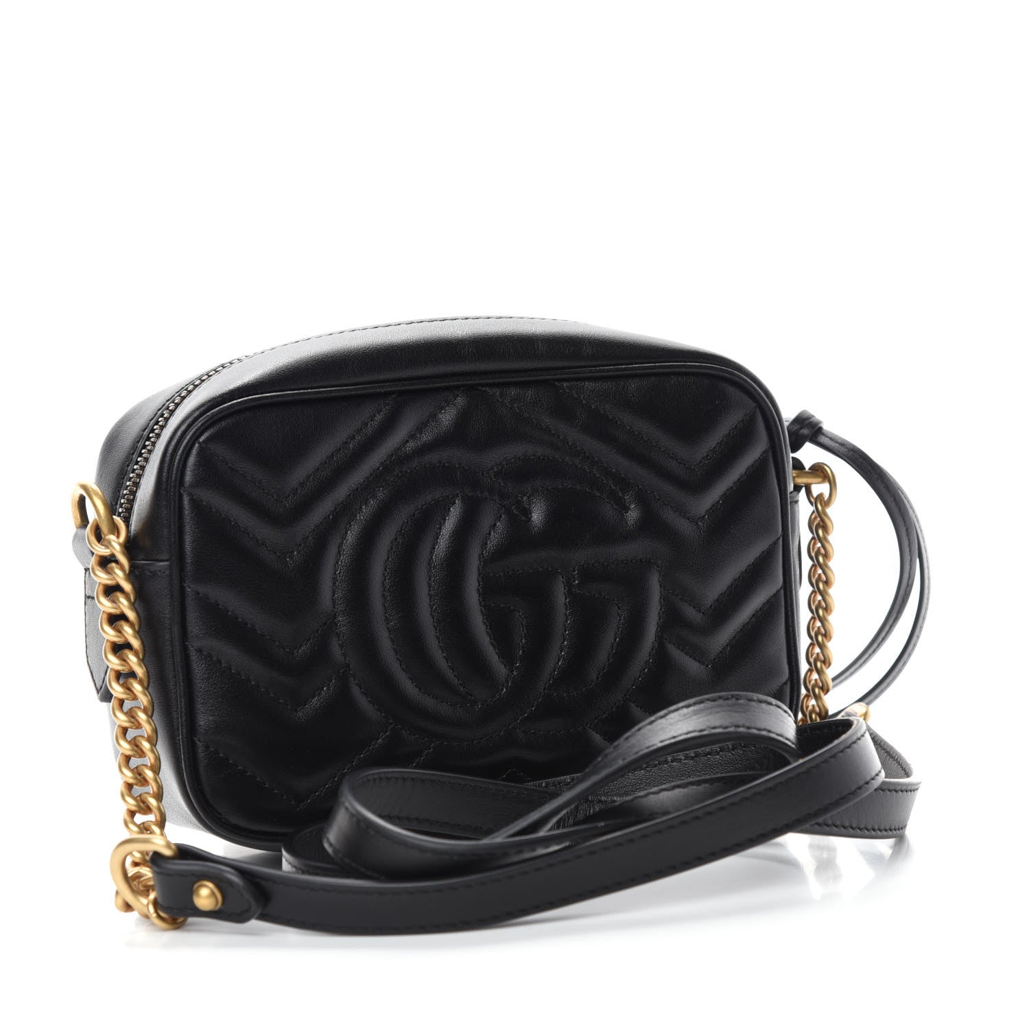 Gucci Calfskin Matelasse Mini GG Marmont Chain Shoulder Bag Black 3 of 11