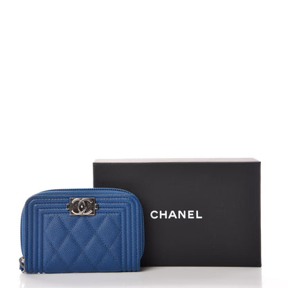 Chanel Caviar Quilted Boy Zip Around Coin Purse Wallet Dark Blue 10 of 10