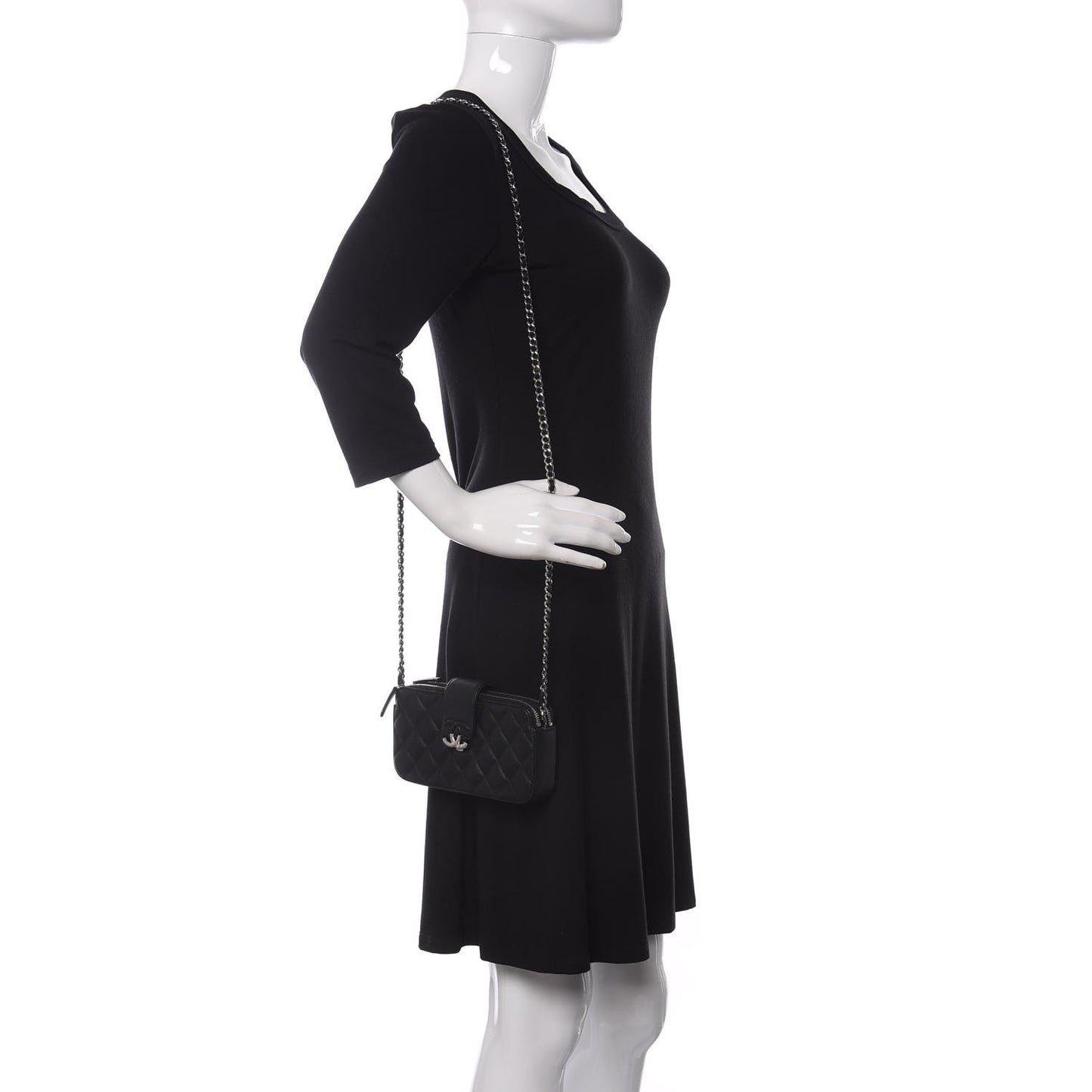 Lambskin Quilted CC Box Clutch With Chain Black