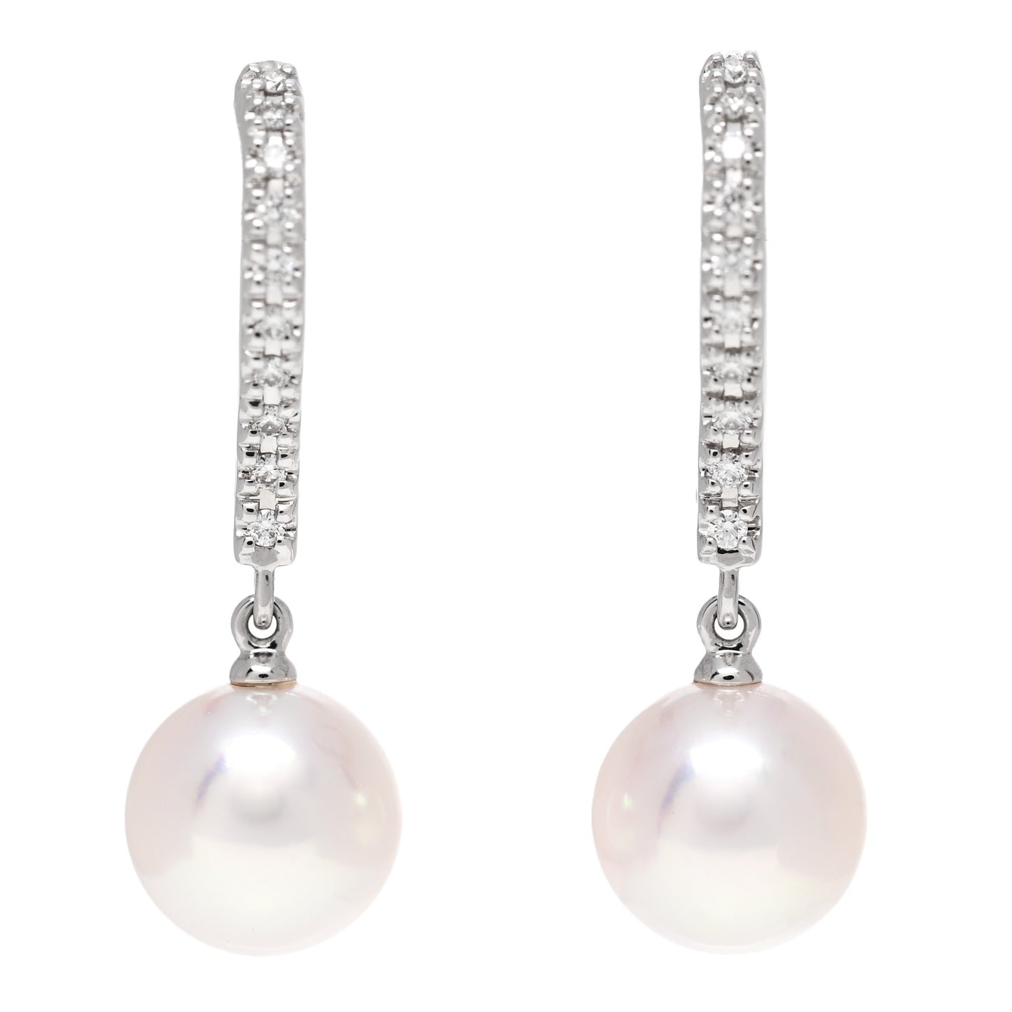 18K White Gold Diamond Akoya Pearl 7.5mm Drop Earrings
