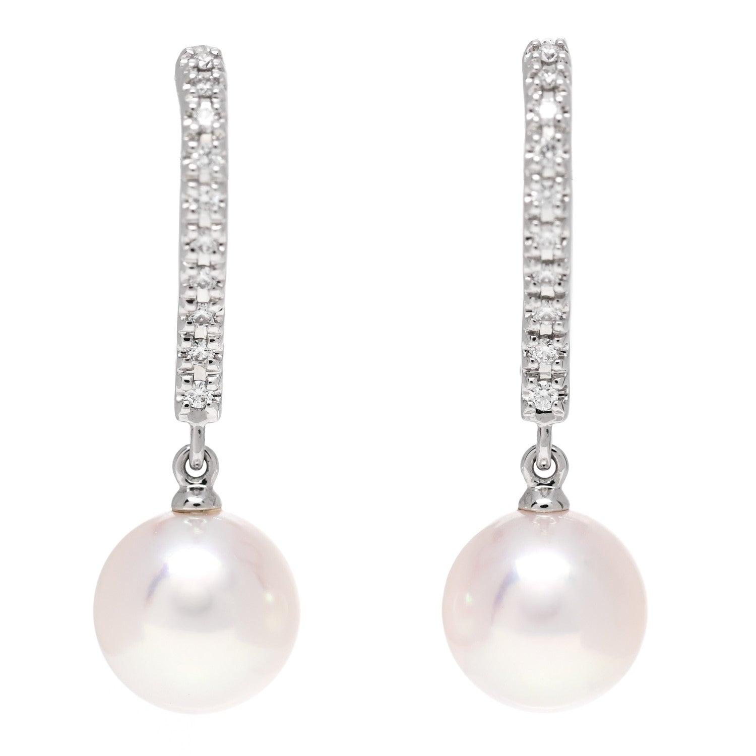 Mikimoto 18K White Gold Diamond Akoya Pearl 7.5mm Drop Earrings 1 of 5