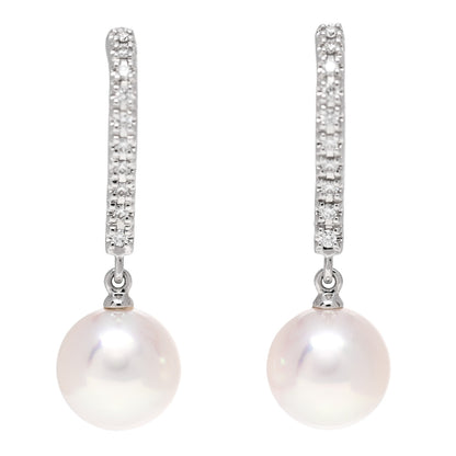 Mikimoto 18K White Gold Diamond Akoya Pearl 7.5mm Drop Earrings 1 of 5