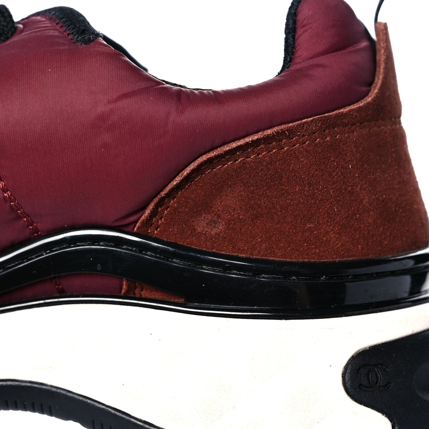 Nylon Suede Calfskin CC Sneakers 38 Burgundy