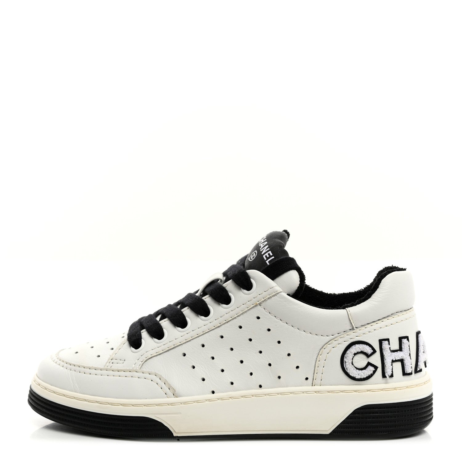 Chanel Calfskin Womens Logo Sneakers 35 Black White 1 of 10