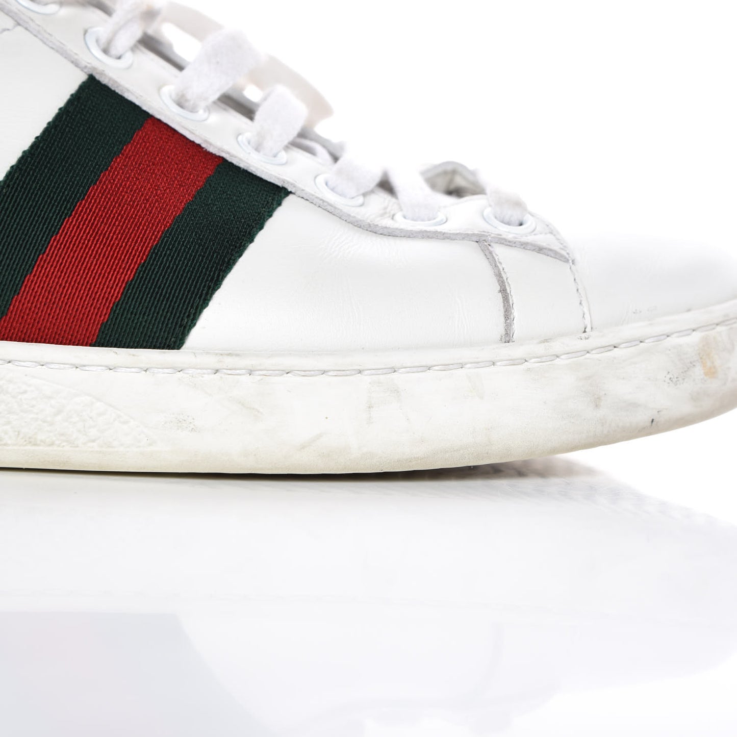 Calfskin Crocodile Web Womens Ace Sneakers 35 White Green