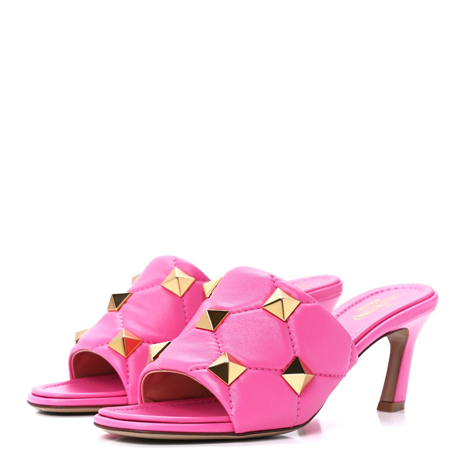 Valentino Garavani Nappa Quilted Roman Stud 65mm Slide Sandals 37 Feminine Pink 3 of 9