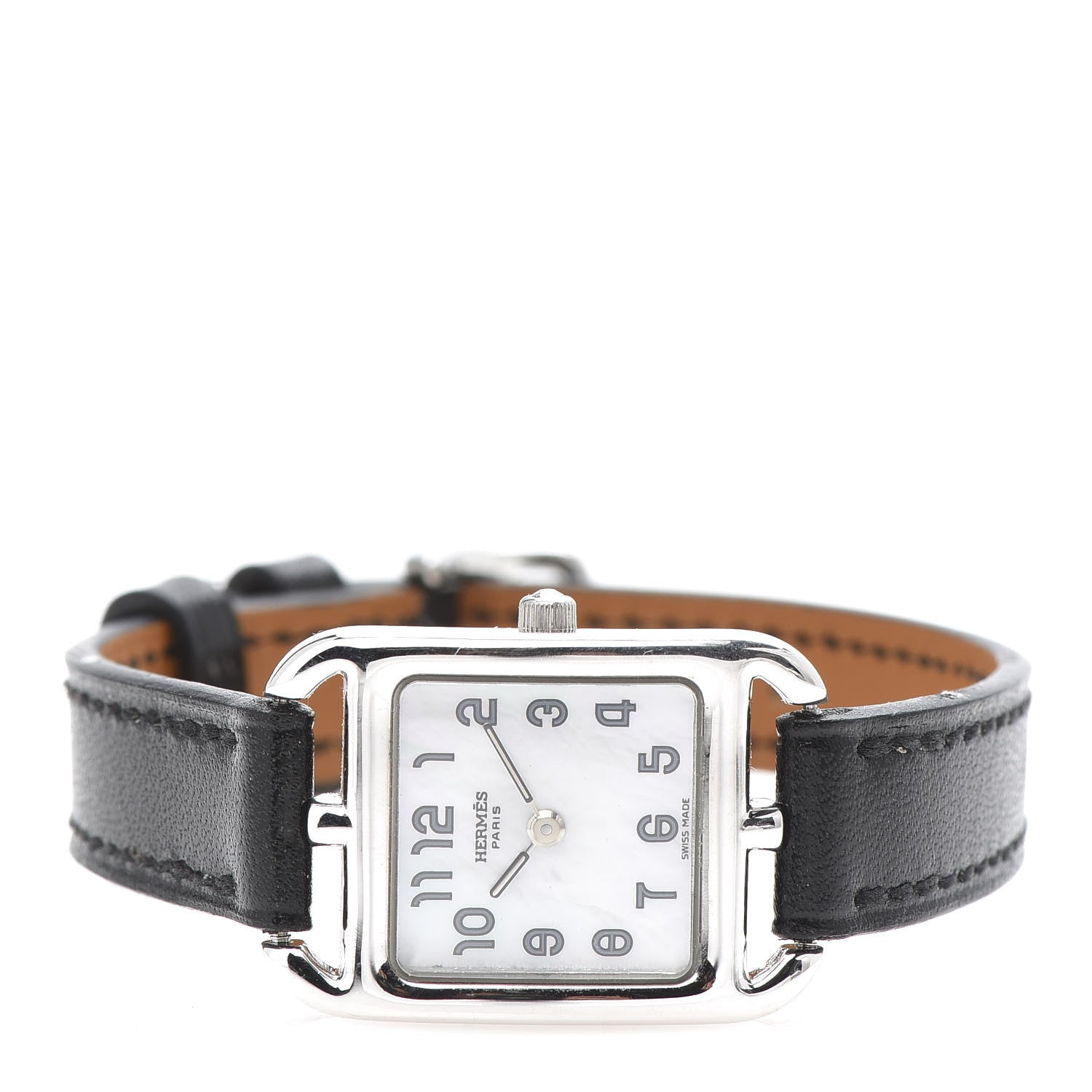 Hermes 18K White Gold Barenia Mother of Pearl 19mm Cape Cod Quartz Watch Noir 3 of 9