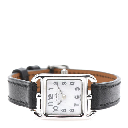 Hermes 18K White Gold Barenia Mother of Pearl 19mm Cape Cod Quartz Watch Noir 3 of 9