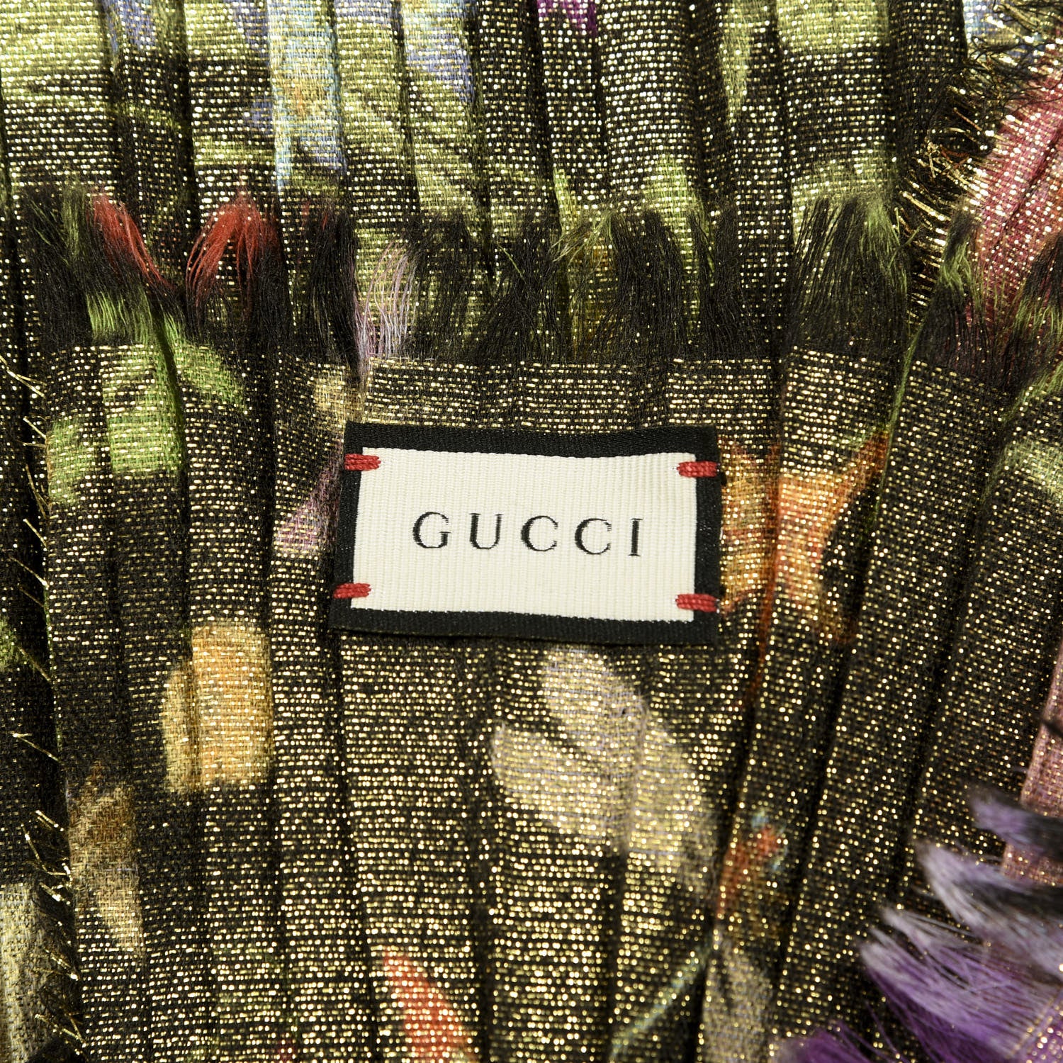 Gucci Wool Golden Flora Pleated Stole Black 2 of 3