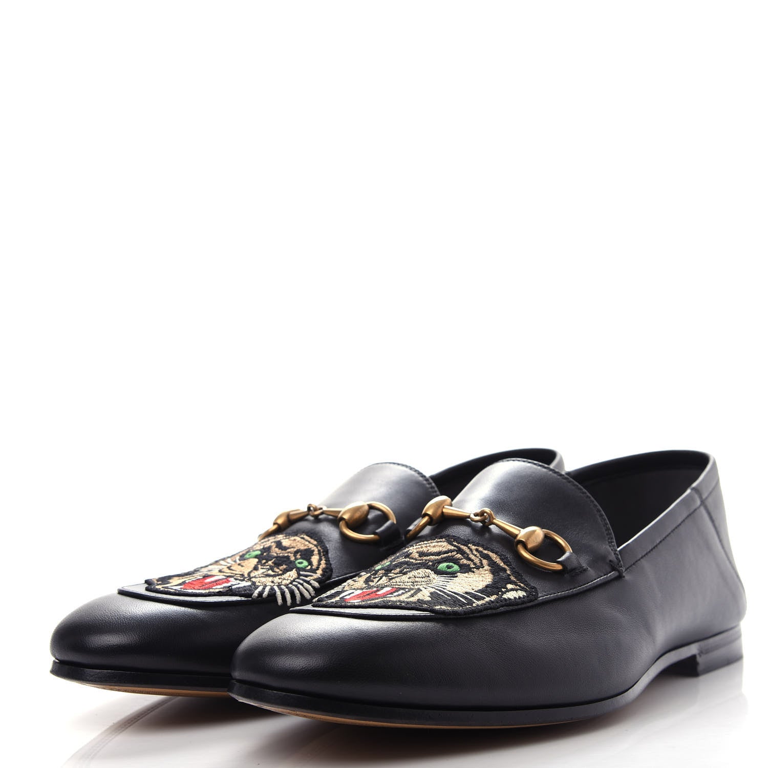 Gucci Goatskin Tiger Embroidered Mens Horsebit Loafers 8.5 Black 3 of 11