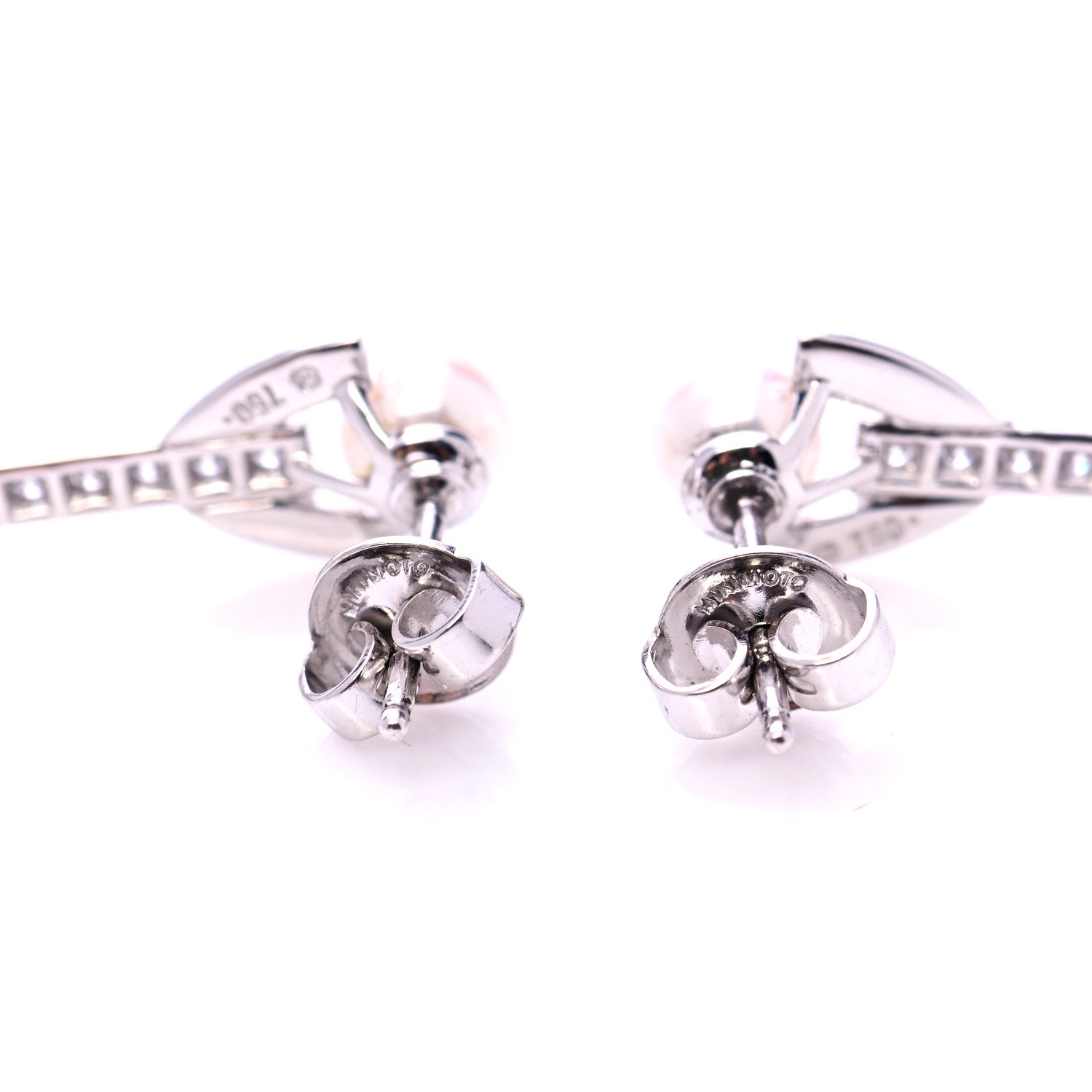Mikimoto 18K White Gold Diamond Akoya Pearl 8mm Deco Drop Earrings 3 of 5