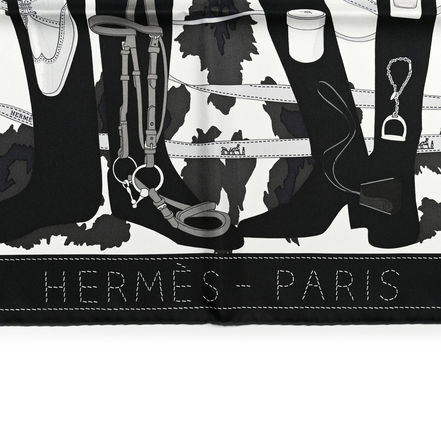 Hermes Silk Monsieur et Madame II Scarf 90 Black 4 of 5