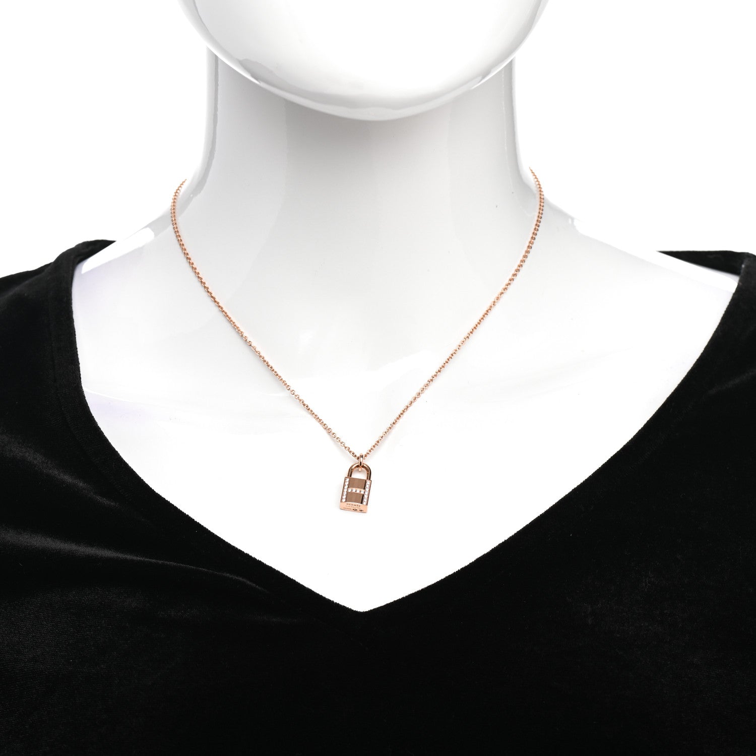 Hermes 18K Rose Gold Diamond Amulettes Cadenas Pendant Necklace 2 of 6