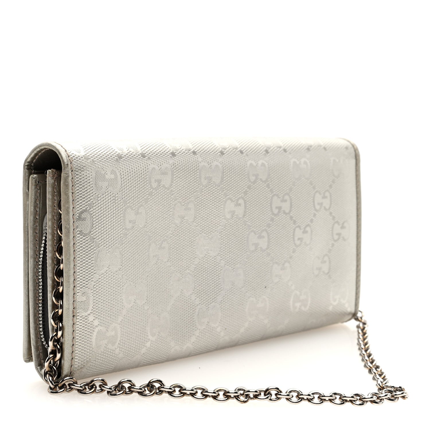 Gucci Imprime Monogram GG Pierce Chain Clutch Wallet Silver 3 of 10
